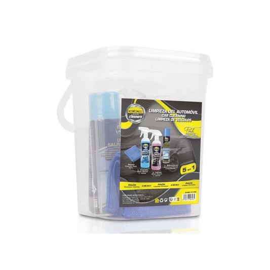 KIT COMPLETO LIMPIEZA COCHE 5 EN 1 – INTERIOR Y EXTERIOR (INCLUYE CUBO)