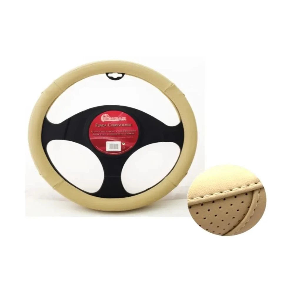FUNDA DE VOLANTE UNIVERSAL SÍMIL PIEL BEIGE - AJUSTE 37 A 39 CM - ESTILO ELEGANTE