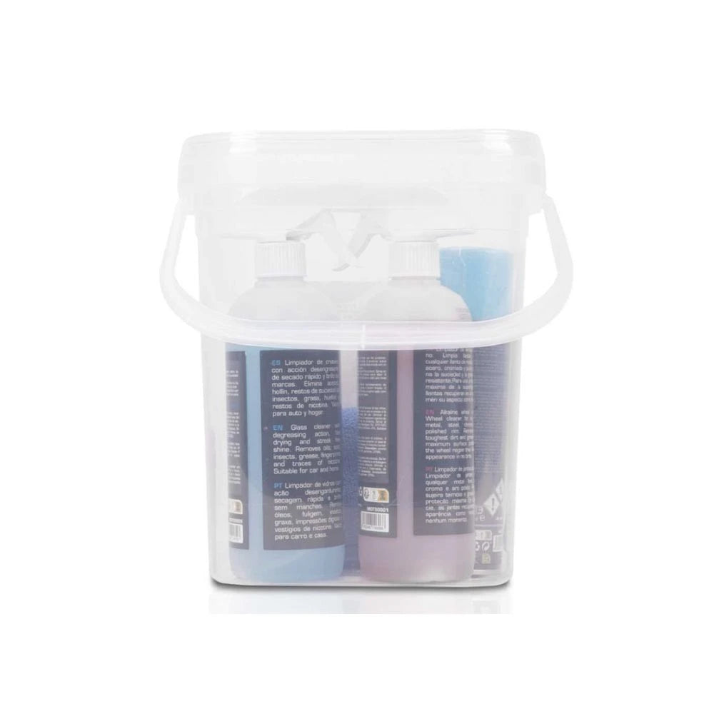 KIT COMPLETO LIMPIEZA COCHE 5 EN 1 – INTERIOR Y EXTERIOR (INCLUYE CUBO)