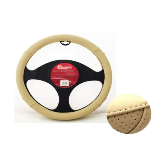 FUNDA DE VOLANTE UNIVERSAL SÍMIL PIEL BEIGE - AJUSTE 37 A 39 CM - ESTILO ELEGANTE