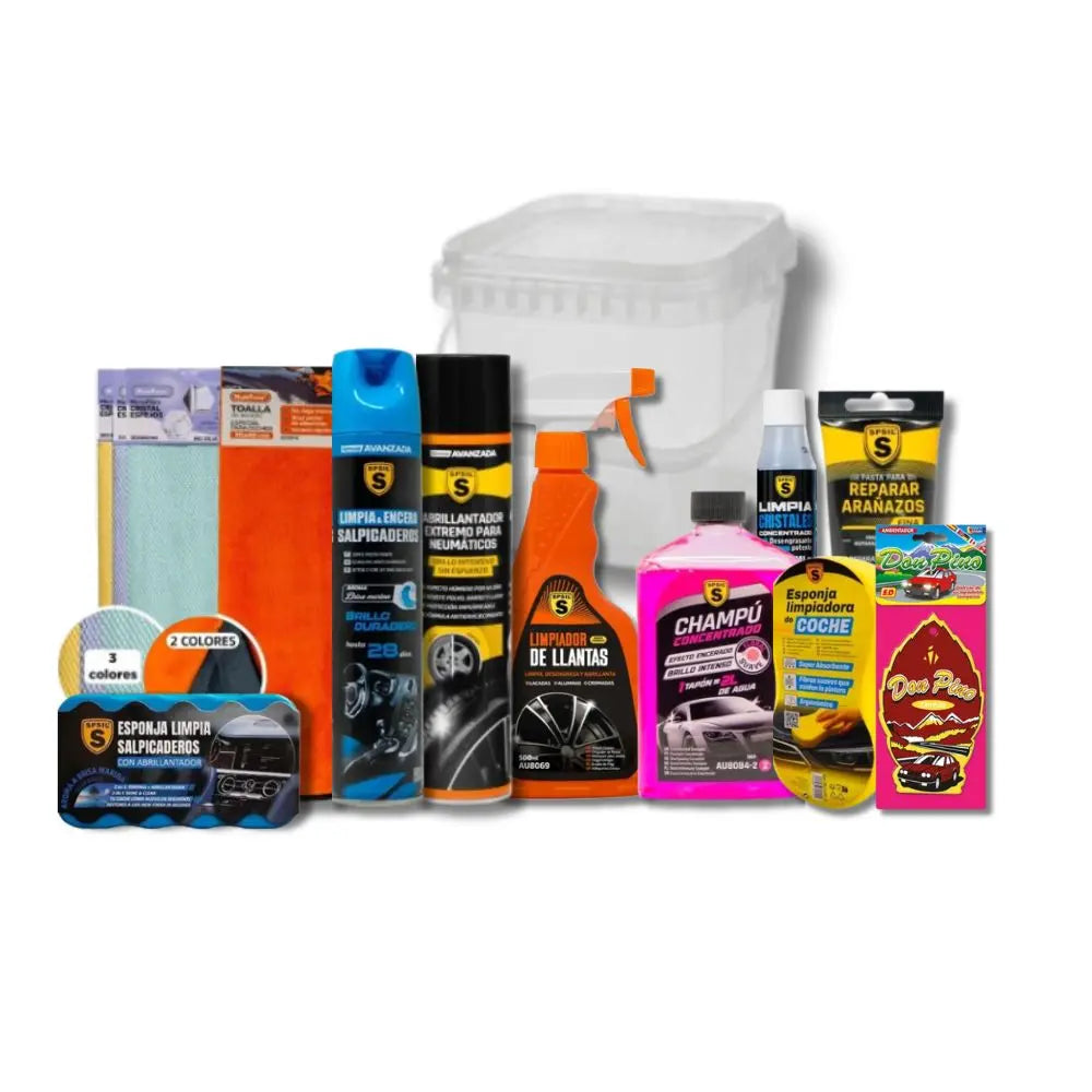 MEGA PACK FULL DETAILING PROFESIONAL - 11 PRODUCTOS + CUBO DE LAVADO - KIT COMPLETO LIMPIEZA COCHE